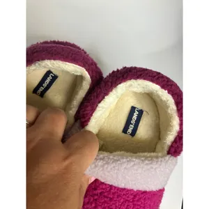 Lands End Sherpa Fleece Slippers Womens 6 Purple Pink Excellent Striped‎ Cozy thumbnail 3