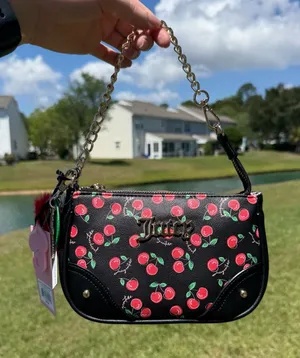 Juicy Couture Cherry Print Mini Shoulder Bag Y2K Baguette Purse Black red nwt thumbnail 1