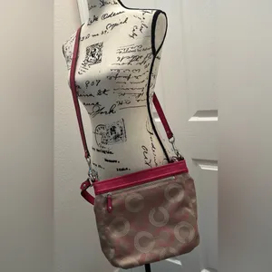Coach Pink and Beige Signature Crossbody Bag thumbnail 2