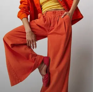 Free People Orange Wide Leg Pants Size 0 High Rise Pleated Trousers Flare thumbnail 1