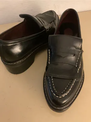 rag & bone women Black Leather platform loafer heel shoes US 7.5 thumbnail 6