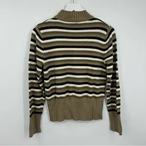 Vintage Y2K Striped Mock Neck Sweater Size Medium Academia Boho Early 2000s thumbnail 4