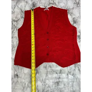 Alfred Dunner vintage wool blend Red VNeck Knit Button-Front Sweater Vest medium thumbnail 4