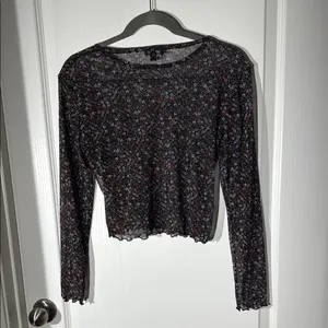Floral Black Long Sleeve Top Size M thumbnail 6