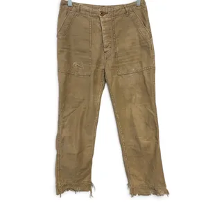 Free People Tan Distressed Utility Pants Frayed Hem Canvas Straight Leg Size 28 thumbnail 2