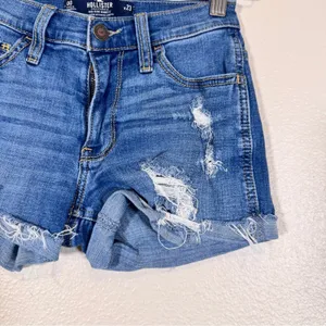 Hollister Blue Mid Rise Jean Shorts Womens 23 3in Denim Distressed Summer Beachy thumbnail 6