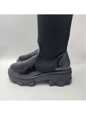 ASOS DESIGN Kimmy Chunky Flat Lug Sole Over The Knee Pull-On Boots Black Size 8 thumbnail 3