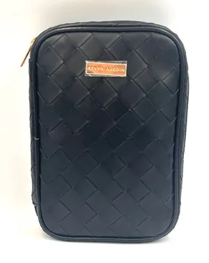 Kevyn Aucoin Woven Makeup Bag Black Faux Leather Travel Case Gold‎ Hardware NEW thumbnail 1
