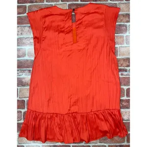 Pre-Owned Maeve by Anthropologie Orange Dress Pleated Lined Short Sleeve Size L thumbnail 2