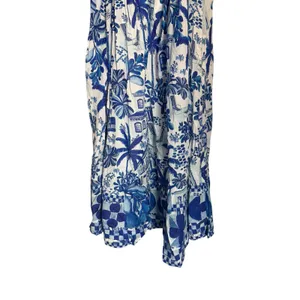 Farm Rio Sweet Blue White Tropical Coastal Beach Print Resort Vacation Dress L thumbnail 10