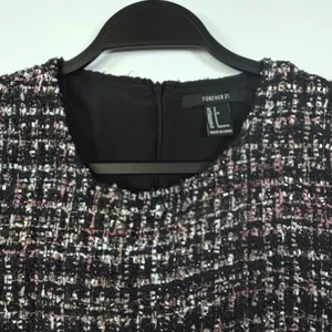 Metallic Tweed Plaid Shift Mini Dress Mod 60s Forever 21 Pink Black Womens S thumbnail 4