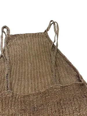 Topshop Bronze Metallic Ribbed Knit Halter Top Cami Tank Shirt Size 2 Women's thumbnail 3