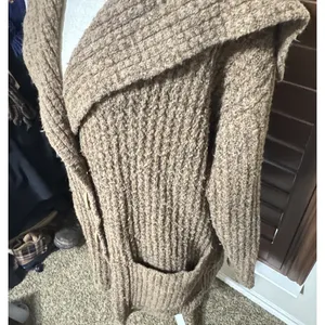 Free People Womens Wool Alpaca Brown Longline Cardigan Sweater Chunky Sz M thumbnail 4