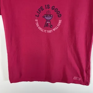 LIFE IS GOOD “If you Grill it,They´ll Come" Pink‎ T-Shirt Womens Medium Outdoor thumbnail 3
