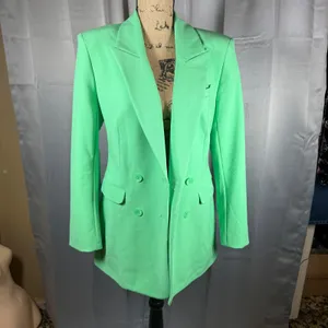 Express Double Breasted Blazer Women 10 Bright Green Longline Career Chic thumbnail 3