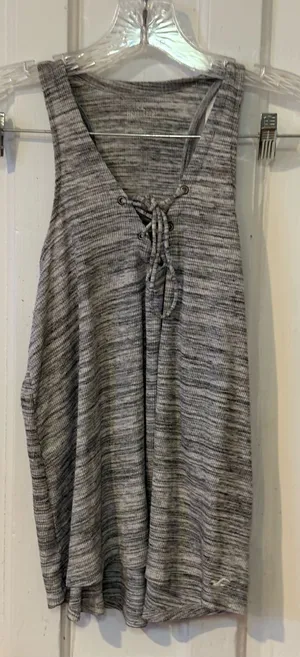 Hollister Gray Marled Lace-Up Knit Tank thumbnail 1