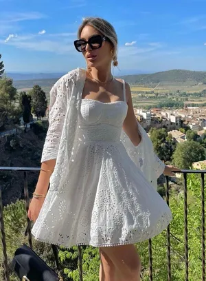 Zara mini dress Crochet Embroidered openwork boho sundress summer thumbnail 3