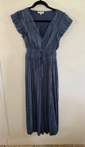 Moon River Blue Pleated Flutter Sleeve Midi Maxi Dress Size Small thumbnail 1
