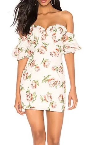 Superdown Revolve Lou Bustier Frill Mini Dress in Nude Floral size Medium $68 thumbnail 1