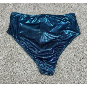 Club Exx Metallic Blue High Waist Bikini Bottom Zip Front Sz M Rave Festival thumbnail 4