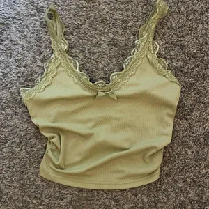 NWT Cider Olive Lace Trim Ribbed Top thumbnail 1