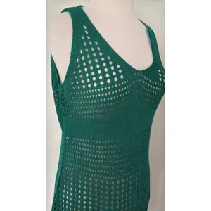 Cupshe Emerald Green Open Knit Crochet Mermaidcore Beach Mini CoverUp Dress Sz L thumbnail 4