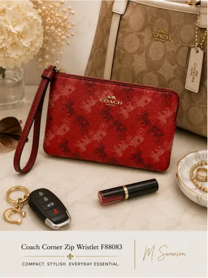 Coach Horse & Carriage Print Corner Zip Wristlet – Red thumbnail 7
