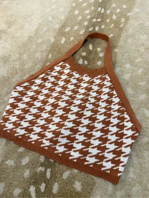 Vestique Brown & Cream Houndstooth Knit Halter Top Size Large thumbnail 3