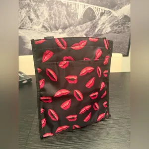 Lips Black & Pink Top Handle Tote Bag Shopper Travel Bag Zippered Pockets thumbnail 4