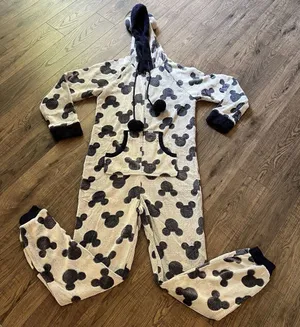 Disney Women’s Pyjama Jumpsuit Small Jogger‎ Hooded Mickey One Piece thumbnail 1