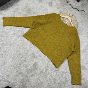 Free People Finders Keepers Sweater Boucle Knit V-Neck Slouchy Boho Moss Green M thumbnail 8