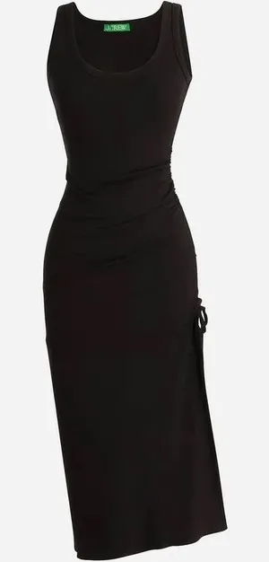 J. Crew Black Vintaged Ribbed Drawstring Midi Dress thumbnail 1