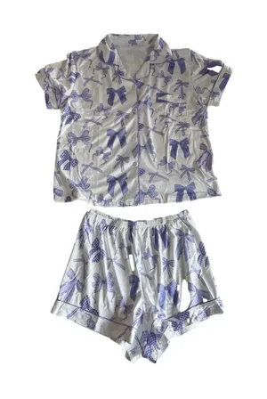 Women's NEW Two Piece Short Sleeve and Shorts Pajamas Purple Size M #260257 thumbnail 1