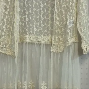 Lace Boho Sheer Embroidered Y2K Xhilaration Ivory Cream Floral Cardigan Duster M thumbnail 2