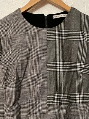 Alice + Olivia Coley Plaid Patchwork Short-Sleeve Shift Dress Size 6 thumbnail 4