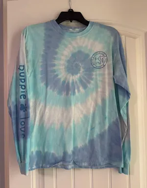 Blue Tie-dye puppie love long sleeve shirt thumbnail 1
