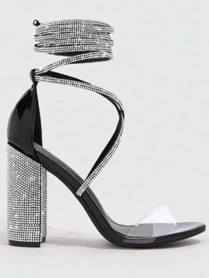 CUCCOO SZL Womans Embellished Silver Ankle Wrap Block Heel Sandals thumbnail 3