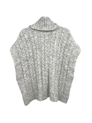 Joie Gray Cable Knit Cowl Neck Oversized Sweater Poncho Sleeveless Size Small thumbnail 6