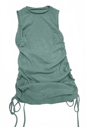 Sleeveless Ruched Drawstring Dress in Sage Green thumbnail 1