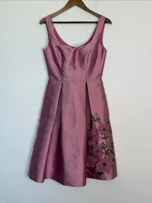 Kay Unger Rebekah Floral Appliqué Satin Fit Flare Midi Dress Pink Size 6 thumbnail 2