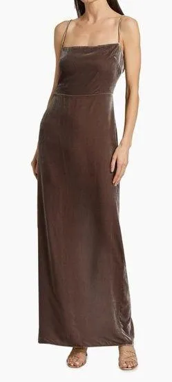 NWT REFORMATION Frankie Velvet Maxi Gown Dark Gray Dress Sz 8 thumbnail 1