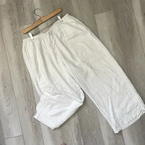 Abercrombie & Fitch Pants linen gemma wide leg crop womens White (large petite) thumbnail 3