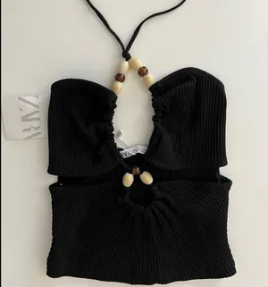 ZARA Black Ribbed Cut Out Crop Top With Beads thumbnail 11
