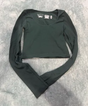Primark Cares Dark Green Ribbed Seamless Long Sleeve Scoop Neck Crop Top Size XS thumbnail 1