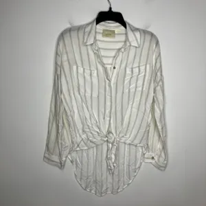 Maeve by‎ Anthropologie white & tan striped shirt button front womens size small thumbnail 3