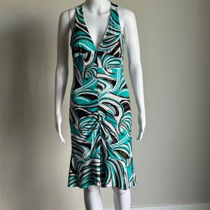 Vitnage Y2K Cache Swirl Print Micro Mesh Shimmer Ruched Dress thumbnail 2