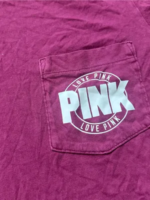 PINK Victoria's Secret Berry Short Sleeve Pocket Tee with White Logo thumbnail 3