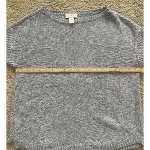 Ann Taylor Loft Women's Short Sleeve Blue White Rayon Blend Soft Sweater Large M thumbnail 7