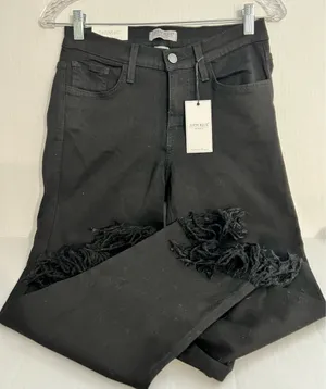 Judy Blue Frayed Hem Straight Crop Black Jeans thumbnail 1