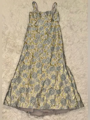 NEW DESSY COLLECTION Metallic Floral Brocade Trumpet Winter Mist Gown Sz 16 thumbnail 5